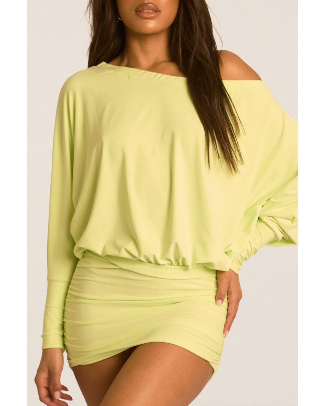 Rebellious Fashion Yellow Batwing Bardot Mini Dress