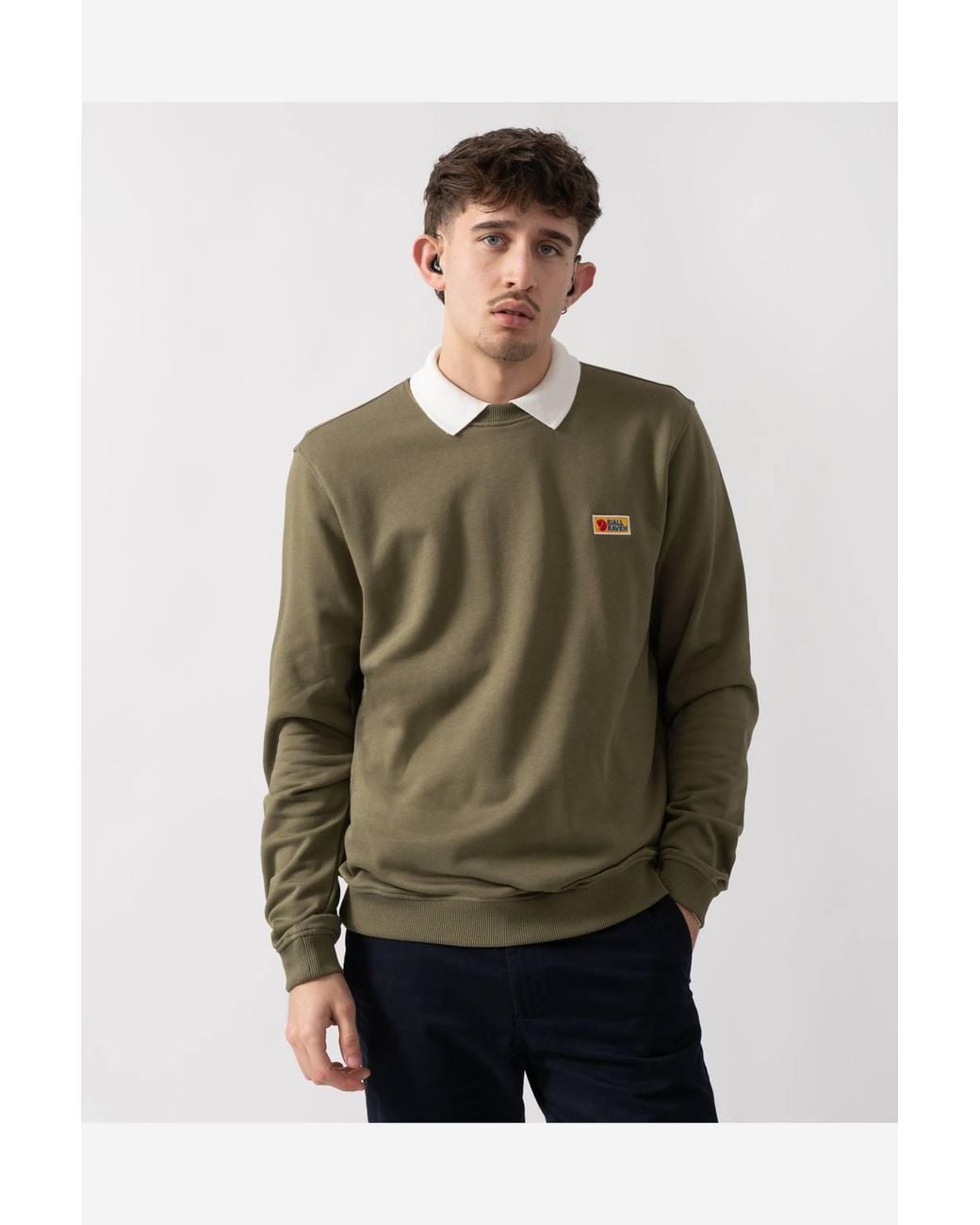 Fjallraven Green Classic Style Long Sleeve Collared Logo Detail Sweater for men