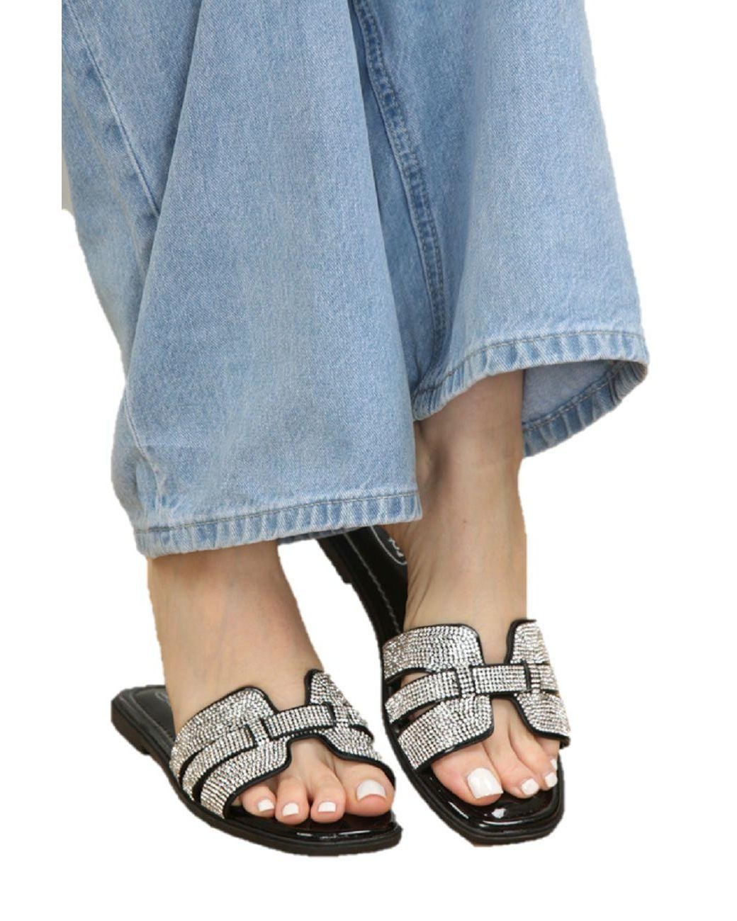 LARANGE Blue Sparkly Slip-On Sandals