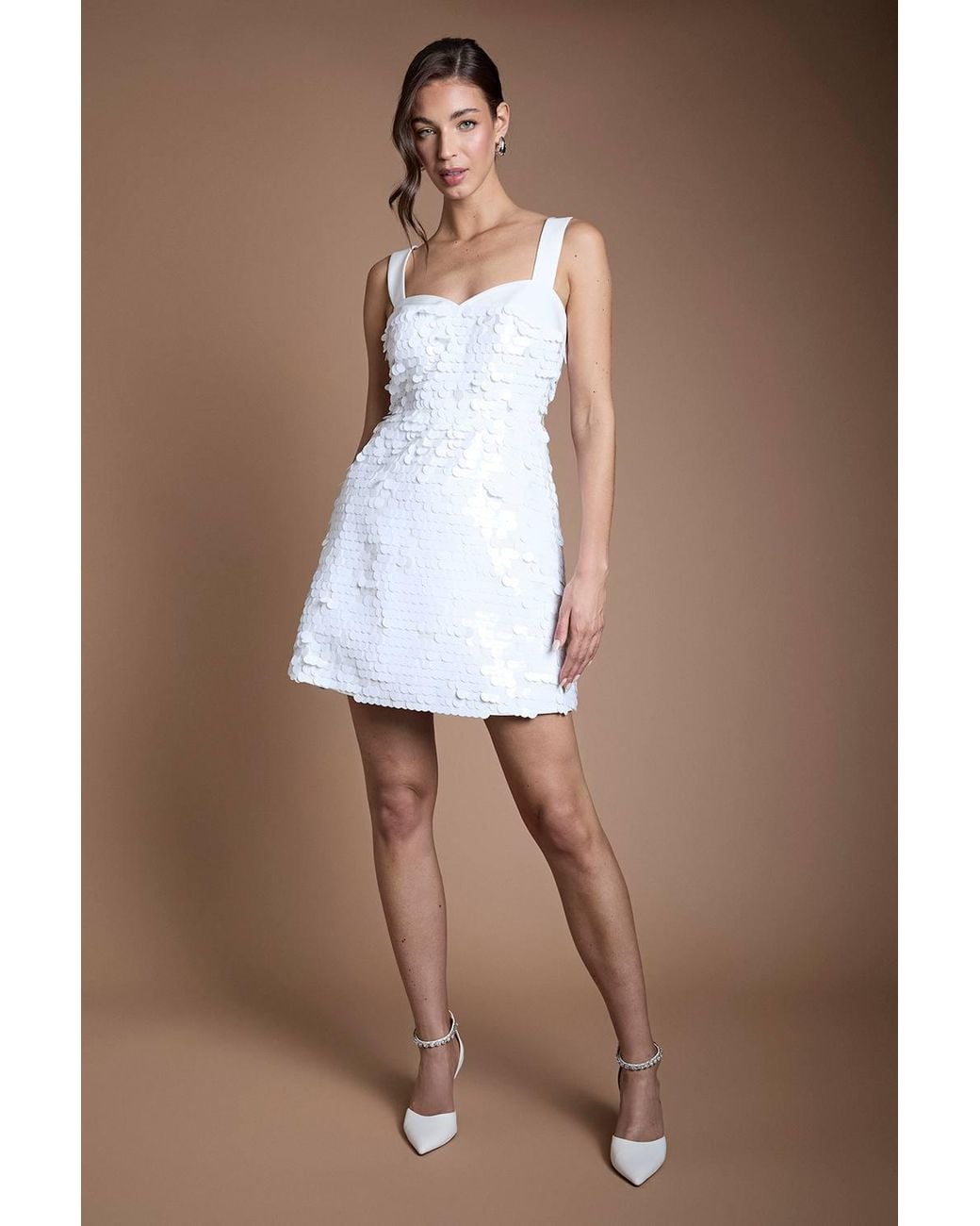 Coast White Disc Sequin Bridal Mini Dress