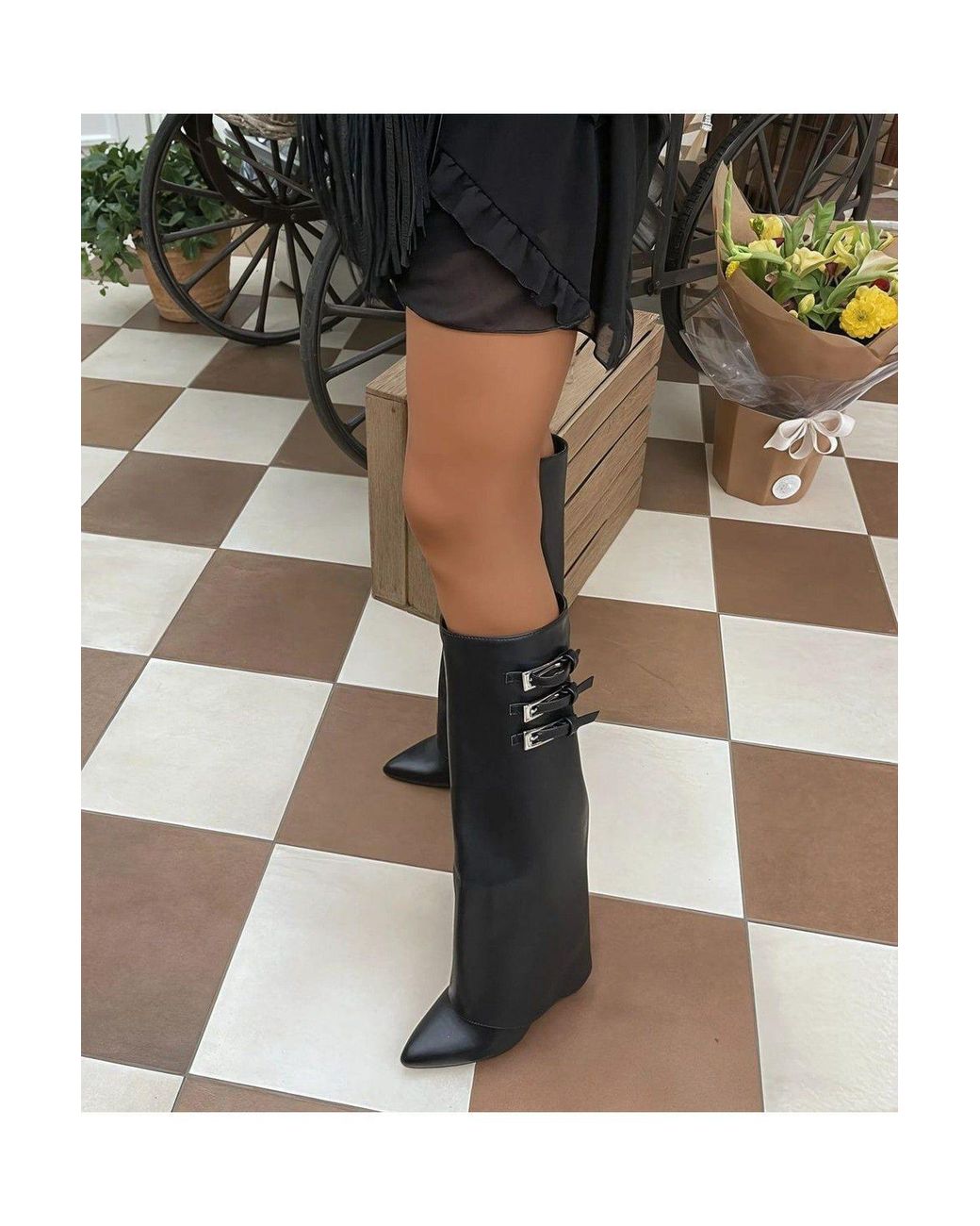 IKRUSH Gray Taylah Pointed Toe Fold-Over Knee High Boots With Block Heel