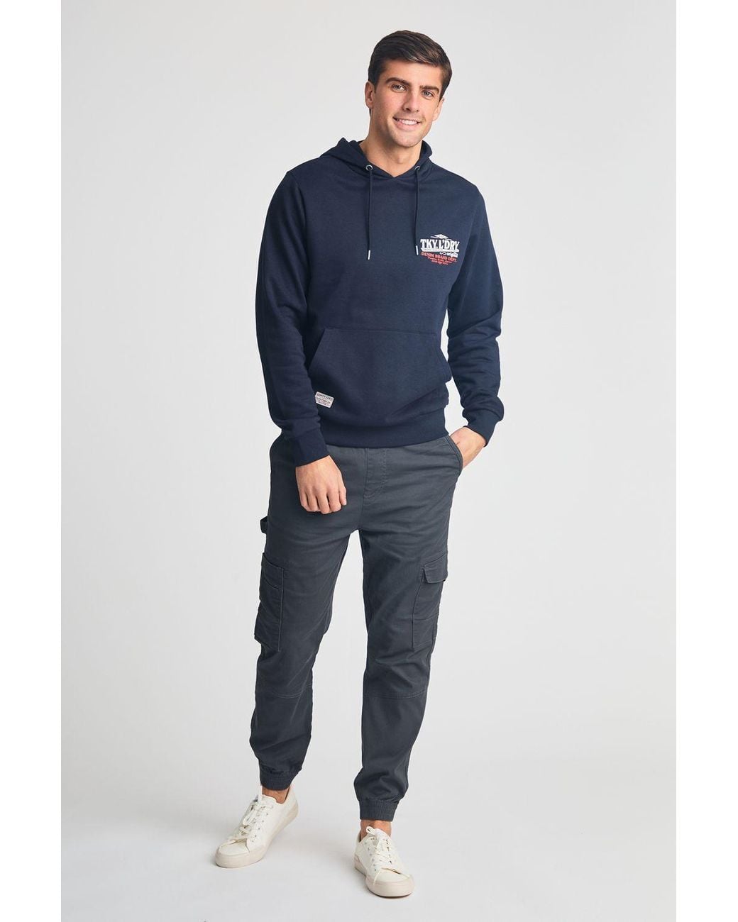 Tokyo Laundry Blue Printed Hoody With Drawcord for men