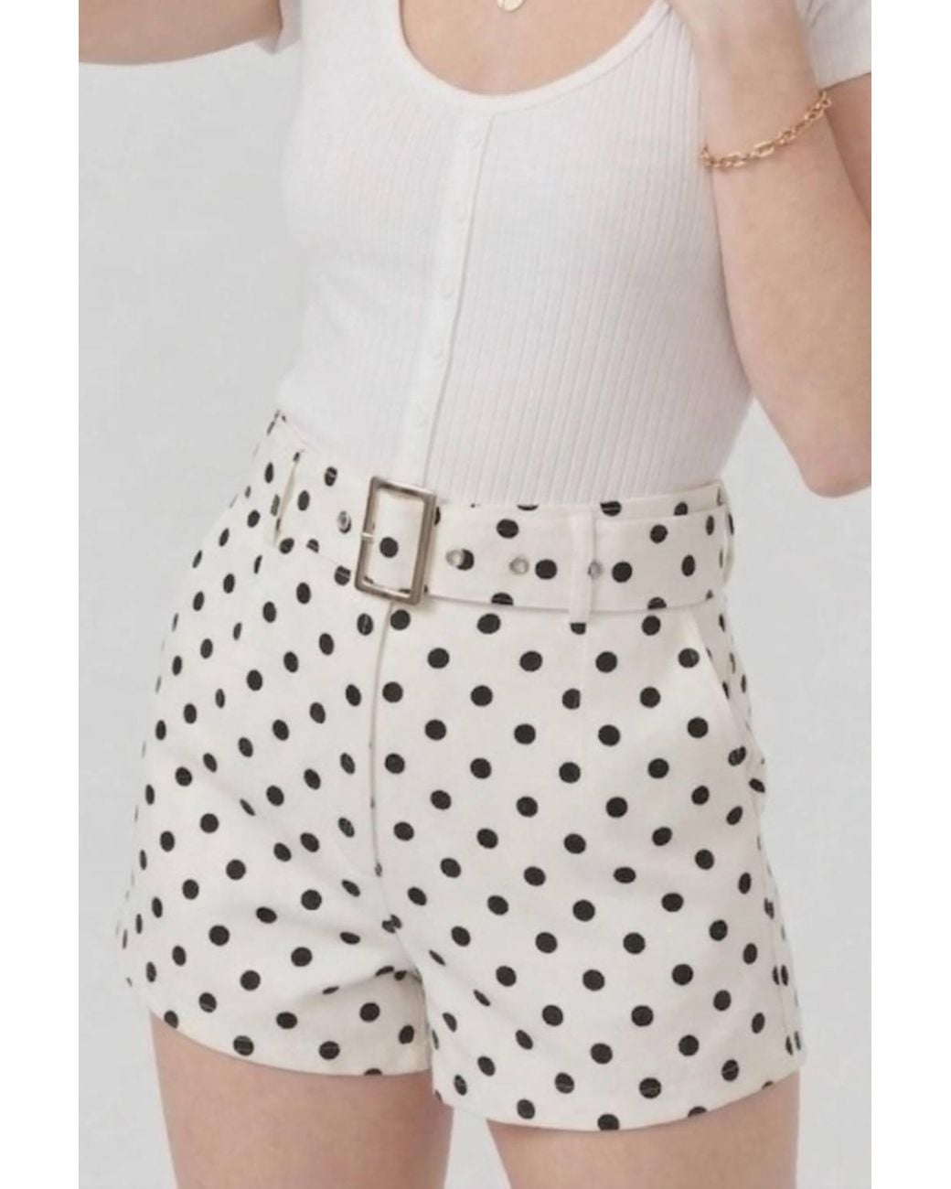 Stylewise White Polka Dot Belted Shorts