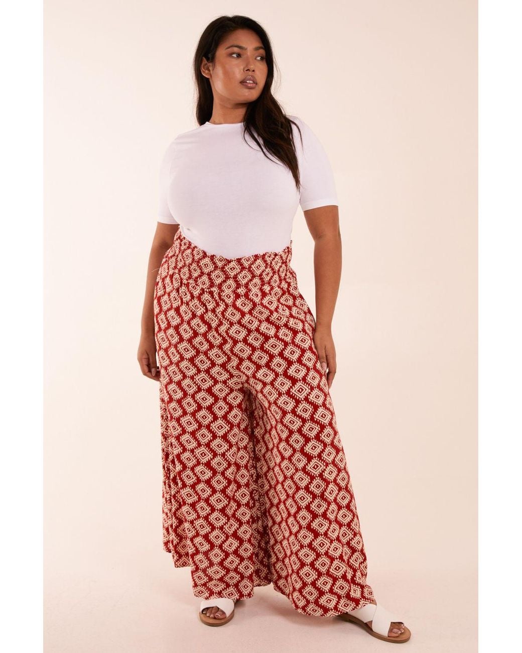 Blue Vanilla Curve Shirred Wide Leg Aztec Trouser