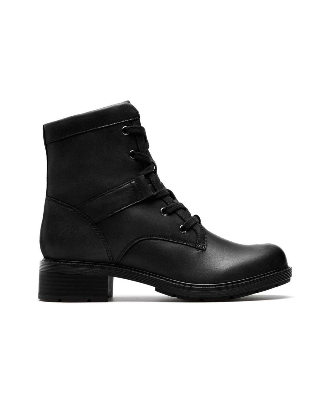 Clarks Black Hearth Parker Leather Ankle Boots, Lace Up