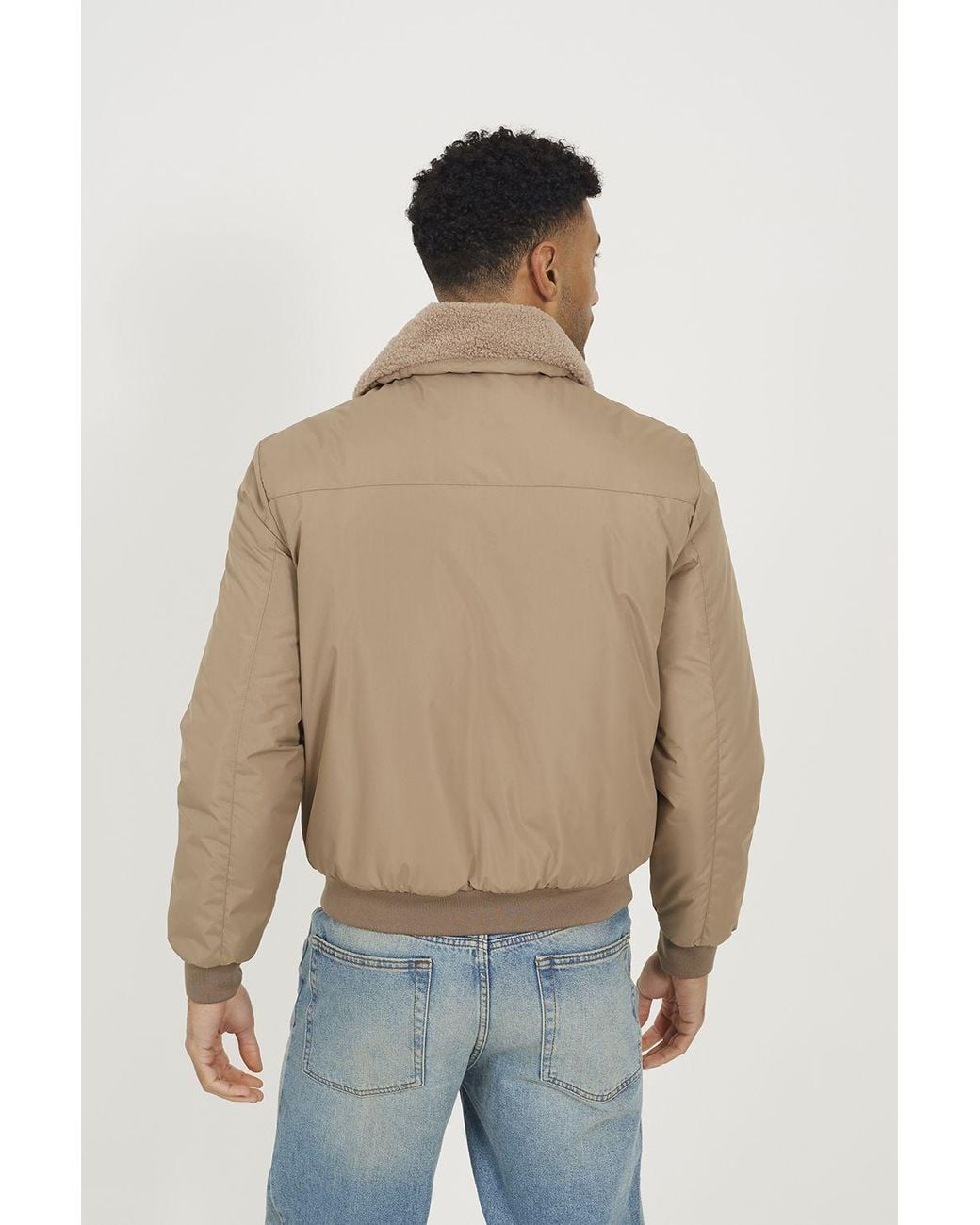 Brave Soul Blue Harrington Jacket With Borg Collar for men