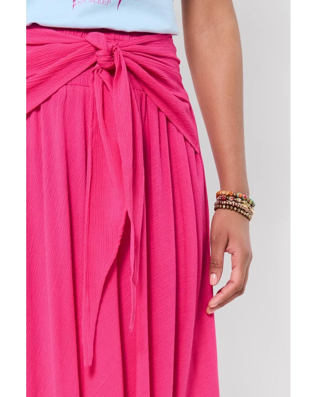 Joe Browns Pink Crinkle Maxi Skirt With Tie Front & Elasticated Waist