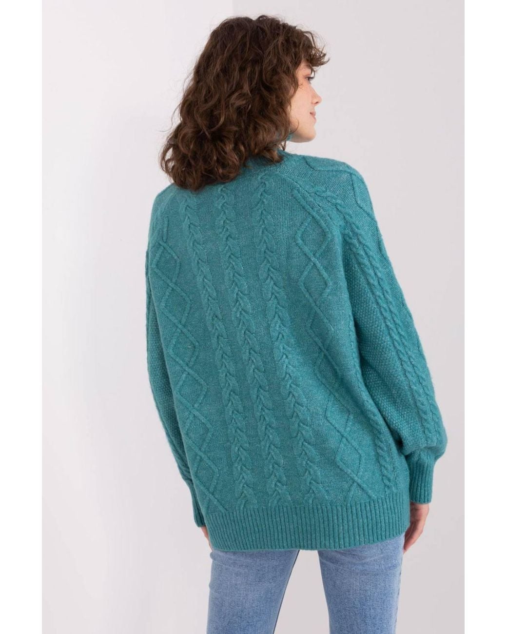 Love Lace Blue Plaid Turtleneck Acrylic Sweater Long Sleeve Style 189226