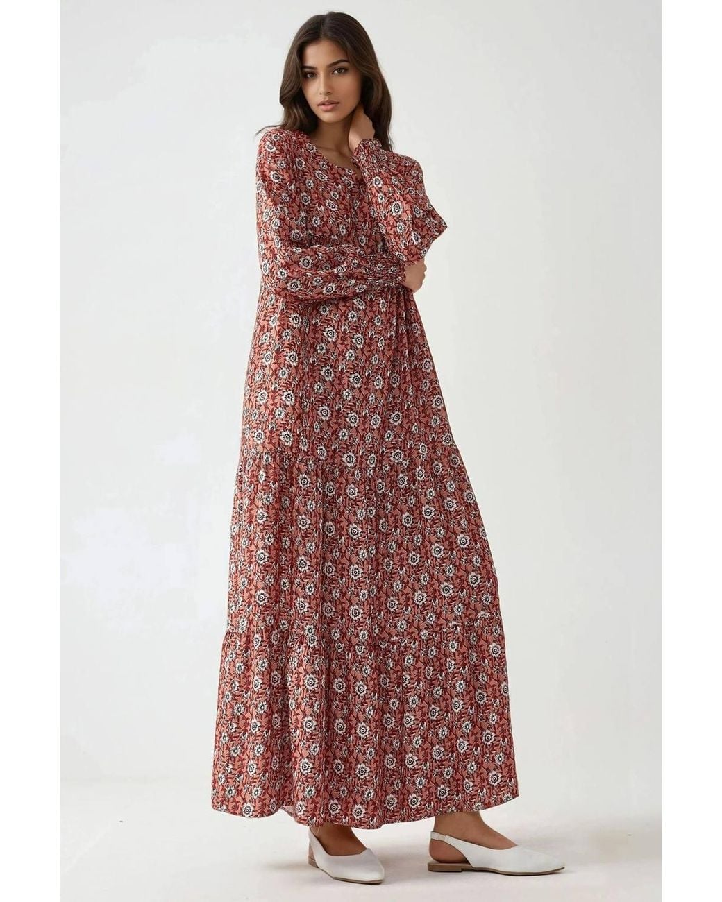 Hiccup Purple Printed Crew Neck Viscose Maxi Dress
