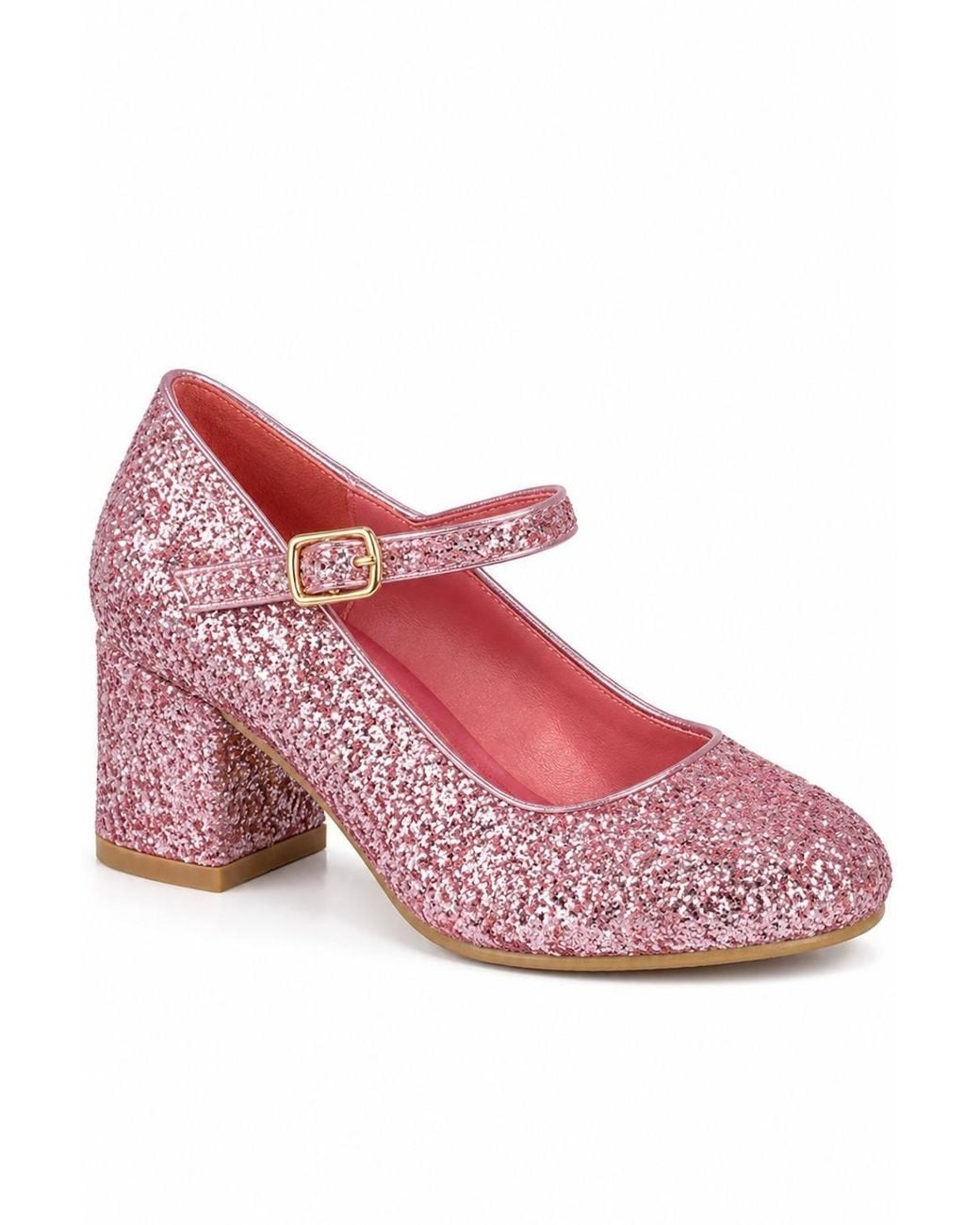 Spot on Pink Glitter Block Heel Mary Jane Court Shoes