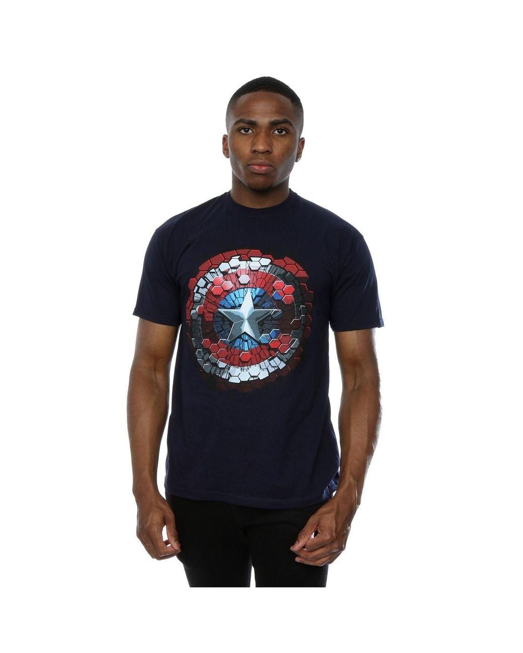 Marvel Blue Captain America Civil War Hex Shield T-Shirt for men