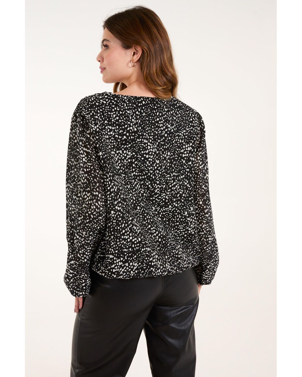 Blue Vanilla Black Long Sleeve V-Neck Blouse