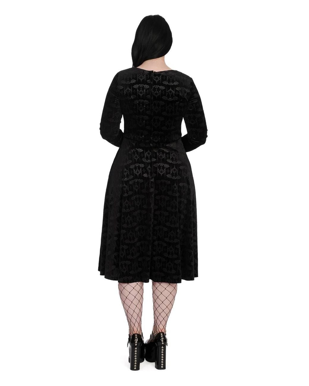 Banned Retro Black Velvet Bat Fit & Flare Dress