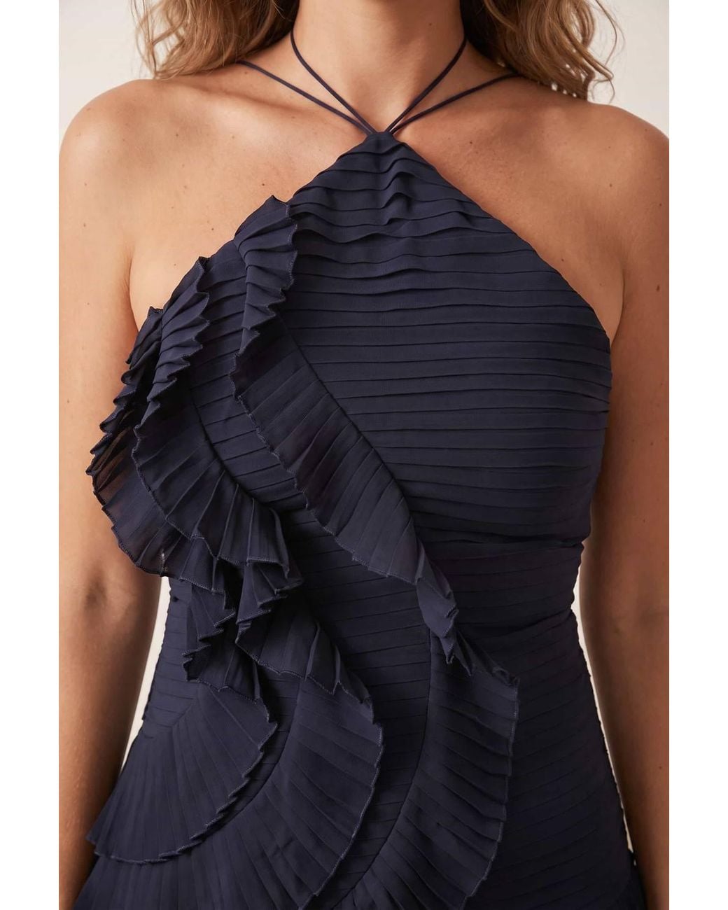 Style Cheat Blue Pleated Halter Tie Dress