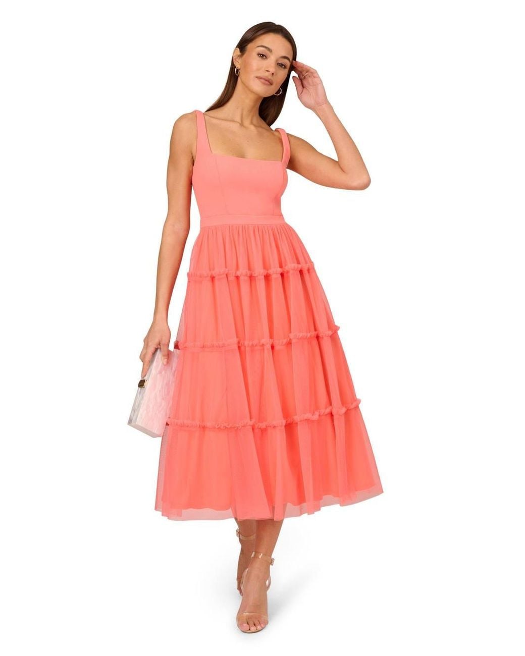 Adrianna Papell Red Knit & Mesh Midi Dress
