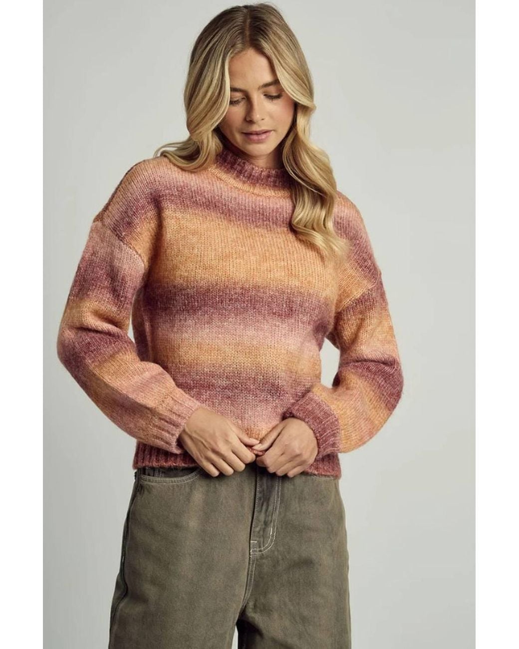 Native Youth Orange Striped Ombre Long Sleeve Knitted High Neck Jumper