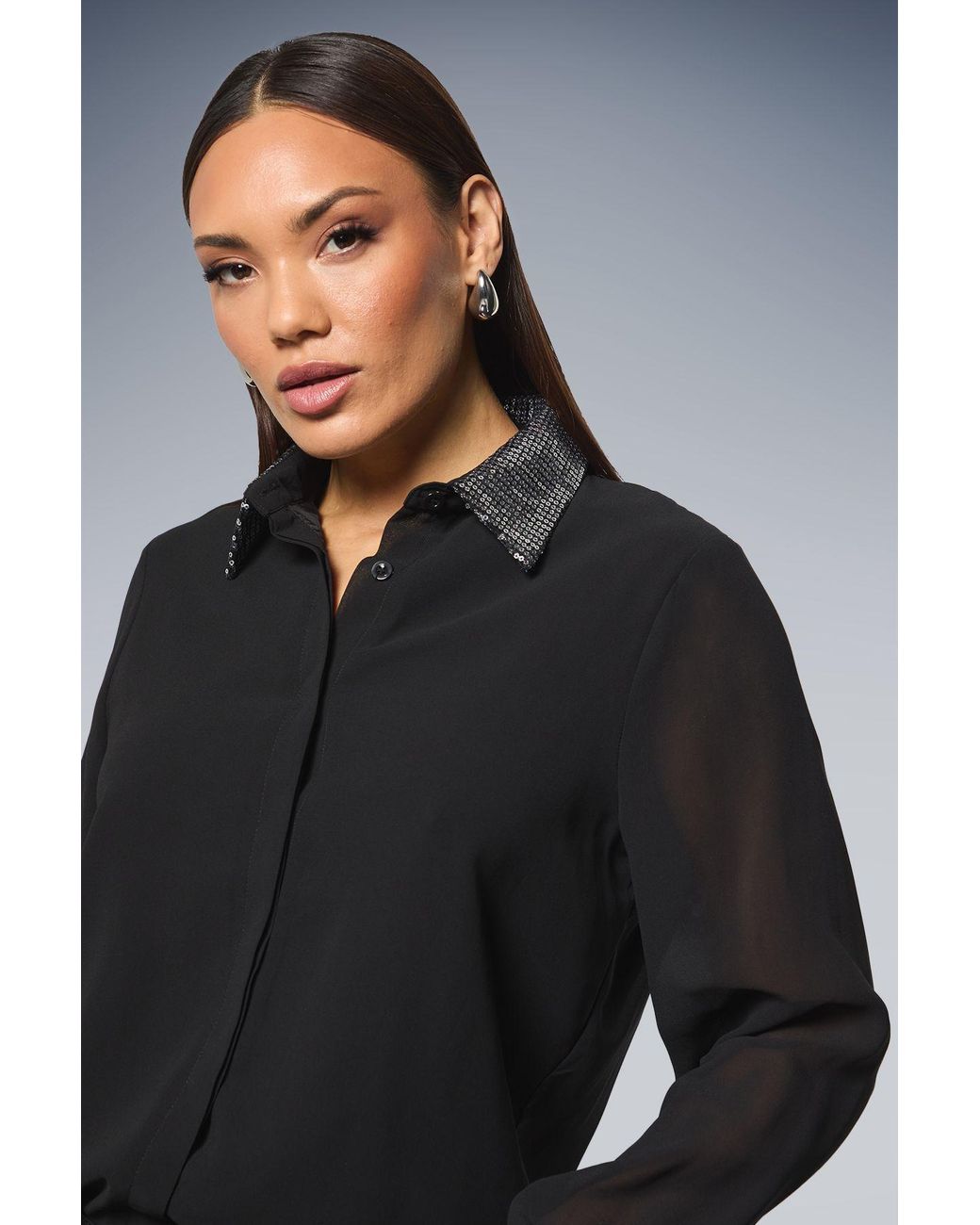 PRINCIPLES Blue Sequin Collared Button Down Shirt