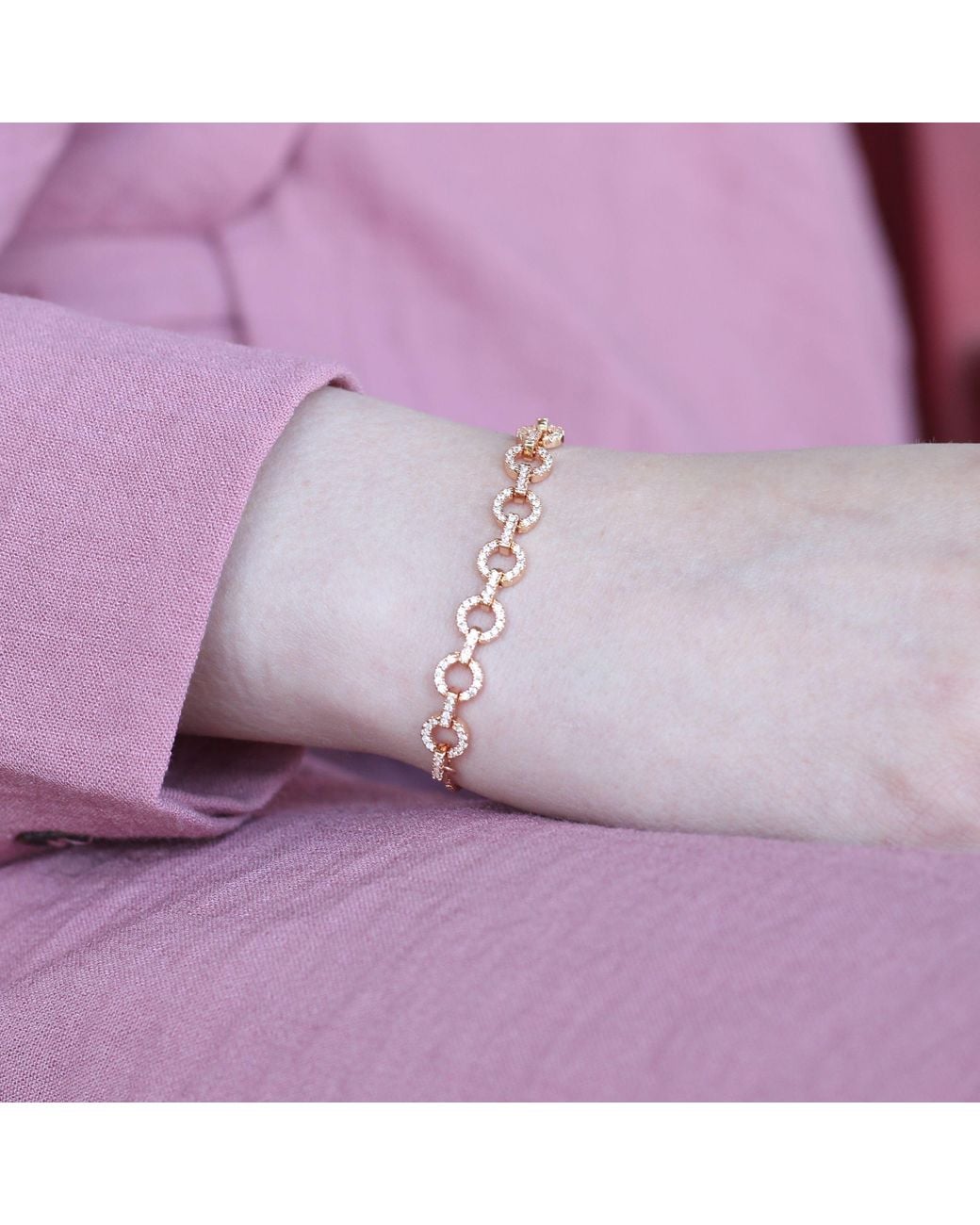 The Colourful Aura Purple Zircon Round Chain Link Sliding Adjustable Bracelet