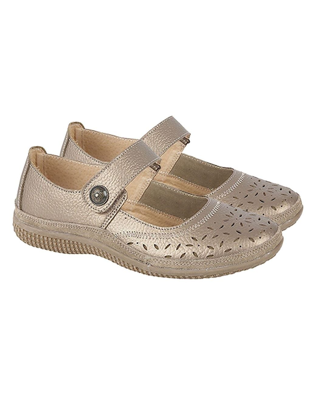 Boulevard Gray Wide Fitting Touch Fastening Perforated Bar Shoes
