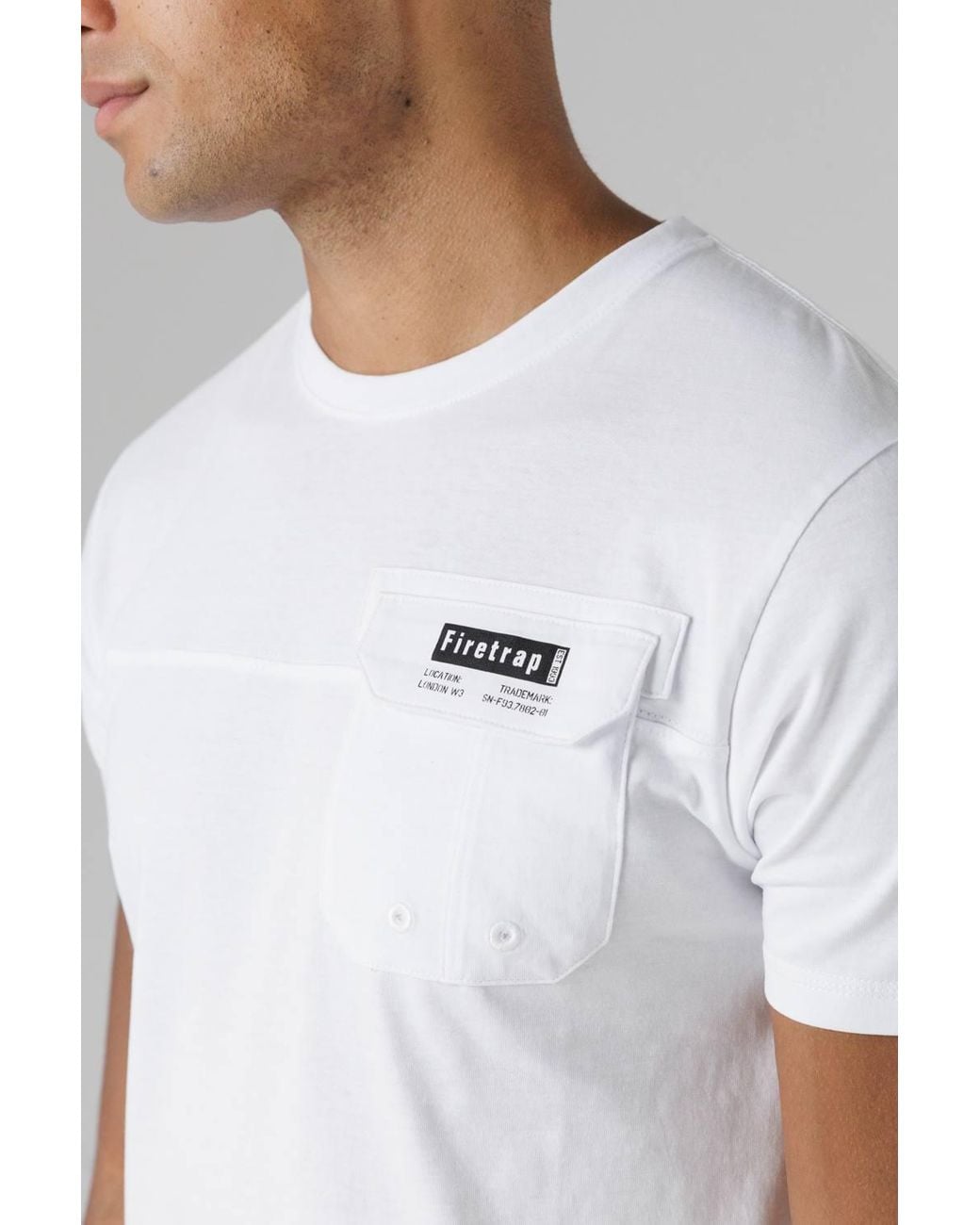 Firetrap White Regular Fit Cotton T-Shirt With Front Pocket for men
