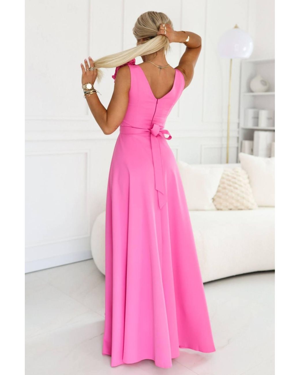 Love Lace Pink Flared V-Neck Strappy Fit & Flare Dress