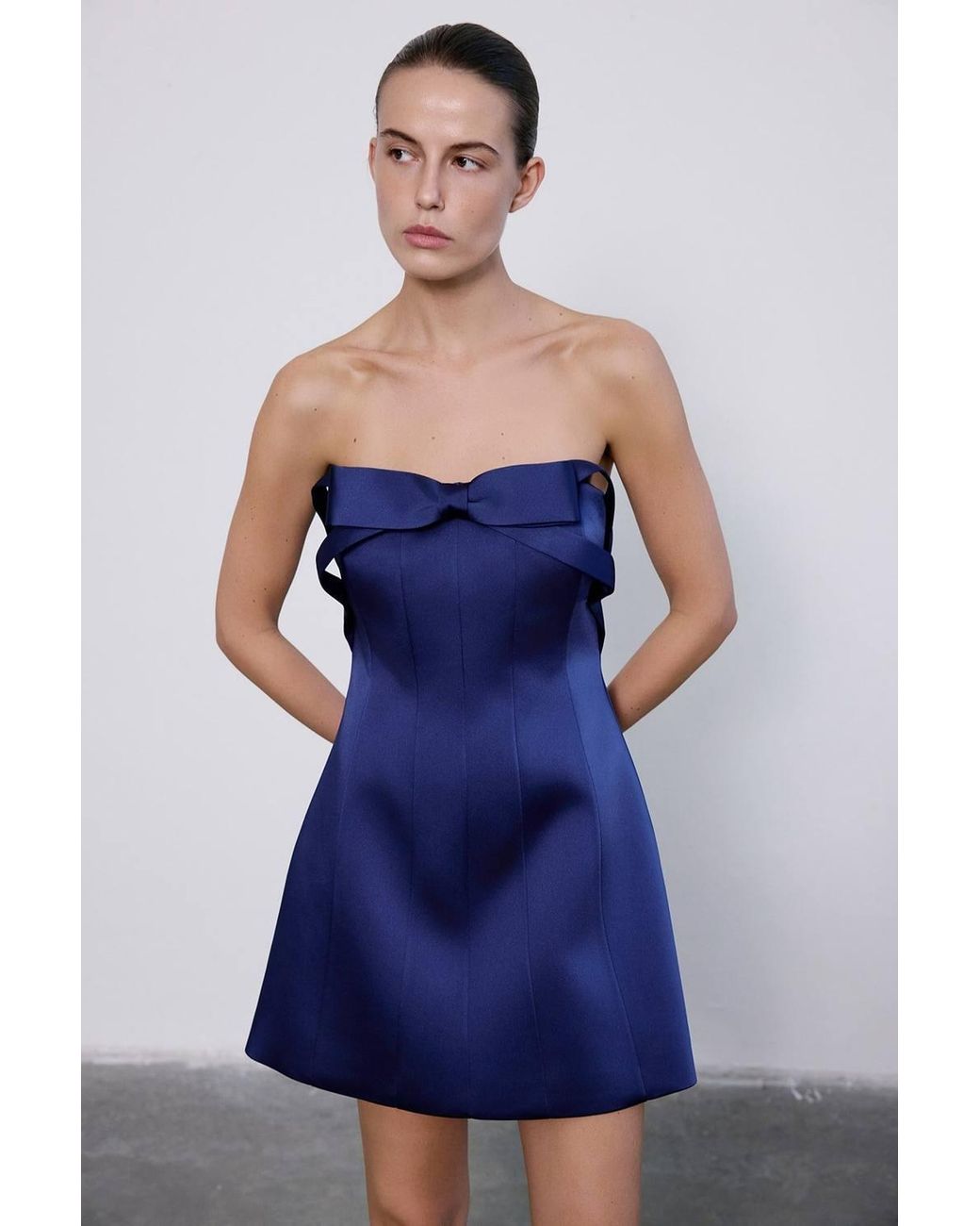 RUE Blue Strapless Bow A-Line Mini Dress