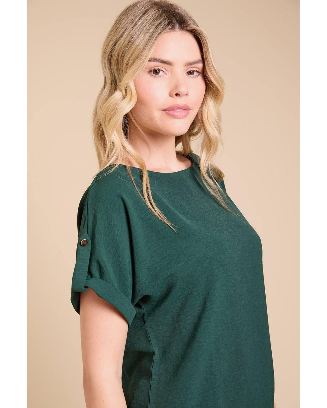 Dorothy Perkins Green Roll Sleeve Blouse