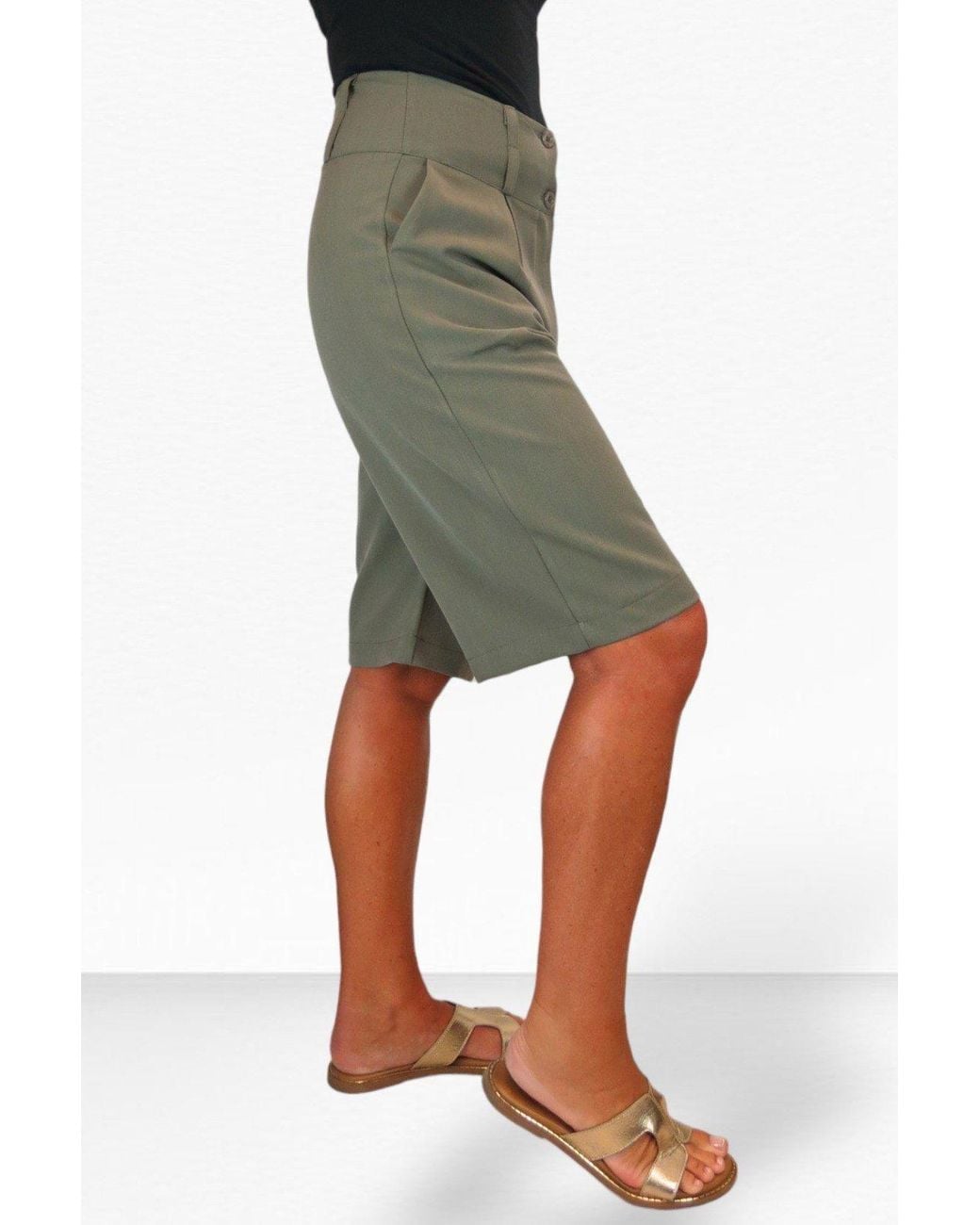 Paulo Due Green Tailored Wide Leg Knee Shorts