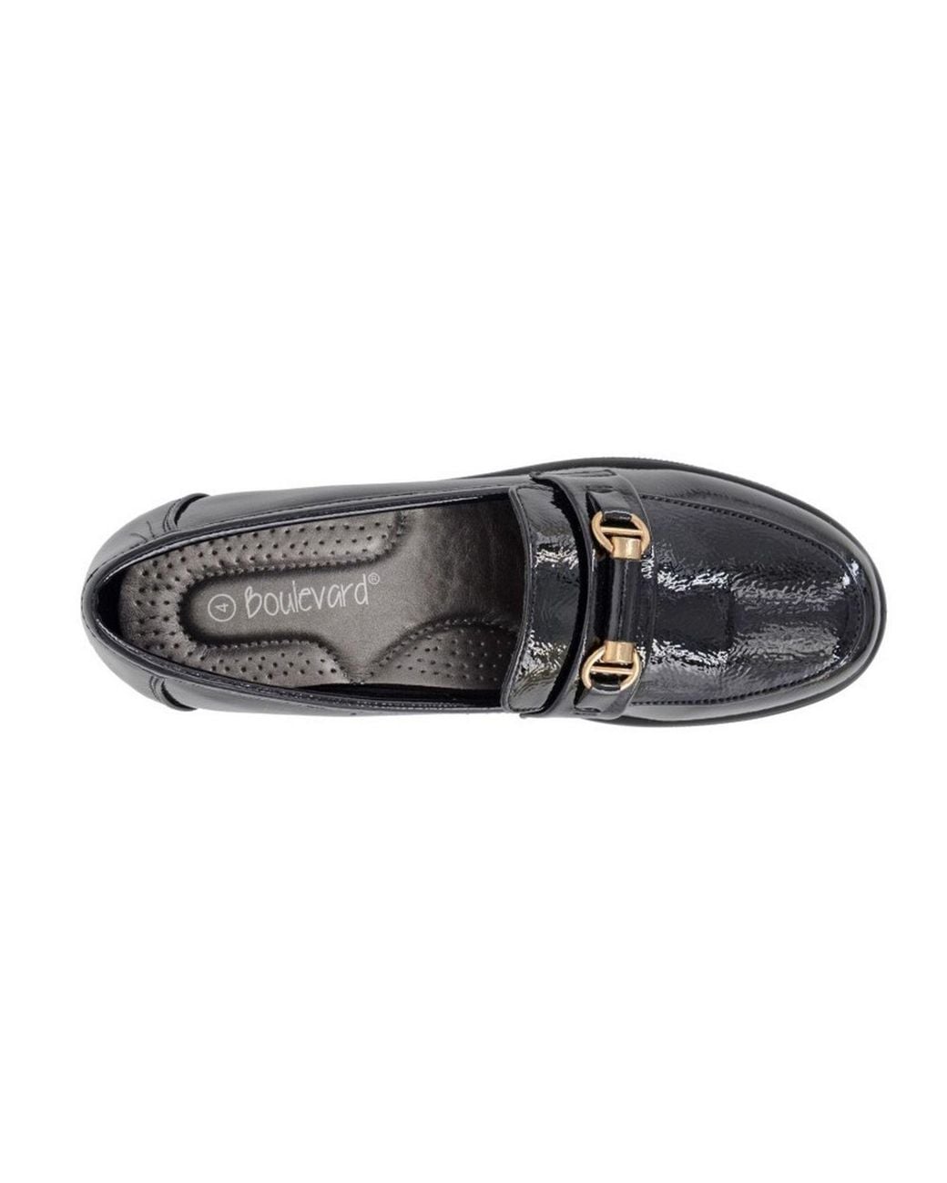 Boulevard Black Gloss Patent Pu Saddle Trim Wedge