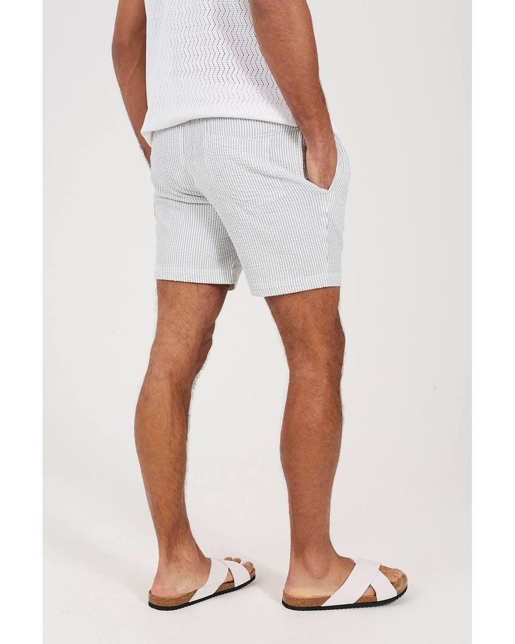 Brave Soul White Seersucker Shorts for men