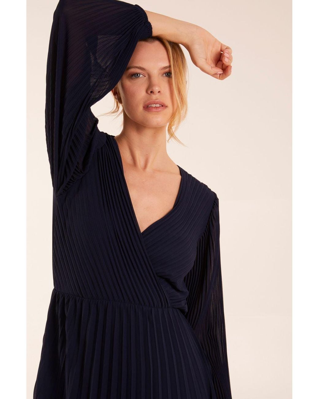 Blue Vanilla Blue Wrap Front Pleated Maxi Dress