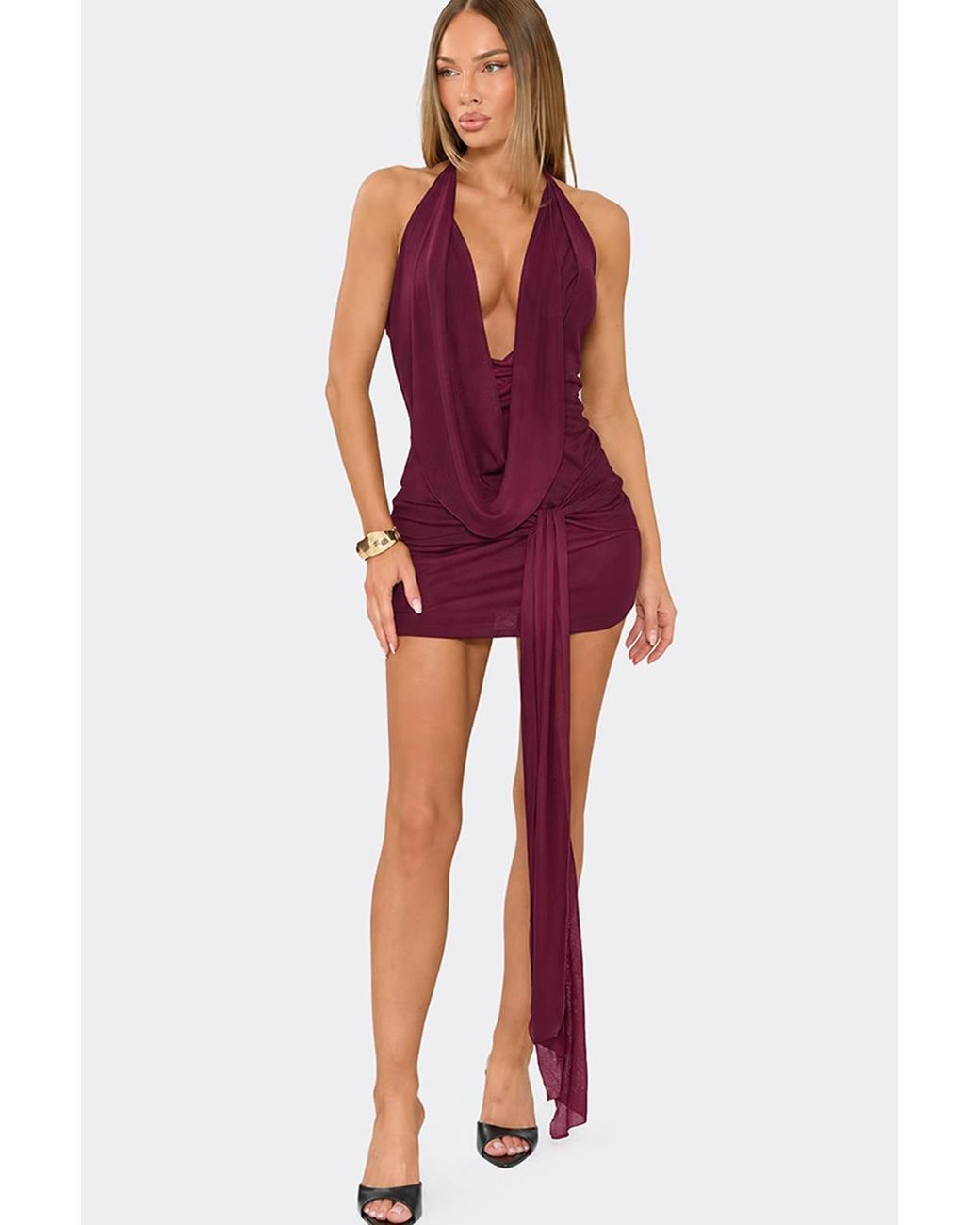EGO Purple Sleeveless Drape Mini Dress