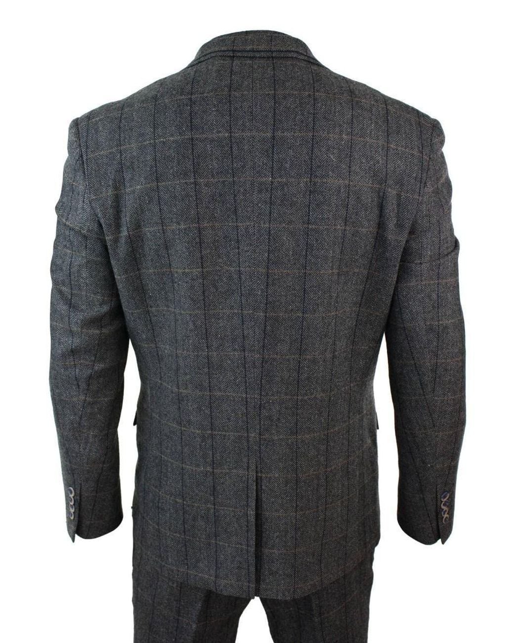 Infinity Leather Black 3 Piece Check Tweed Herringbone Vintage Classic Suit for men