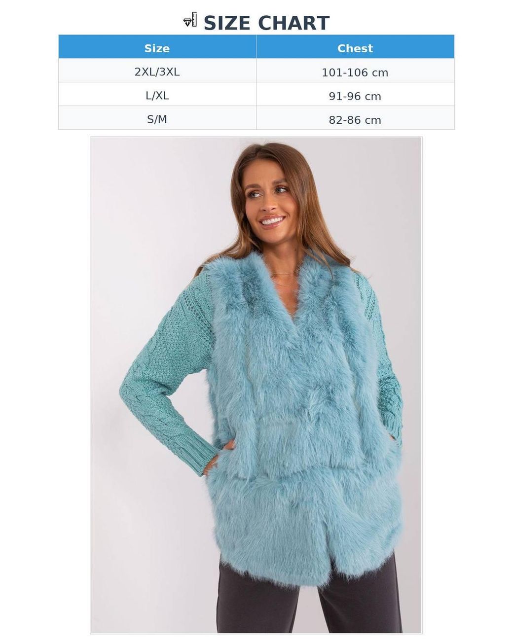 Love Lace Blue Soft Fur Vest With Pockets For Autumn Wear