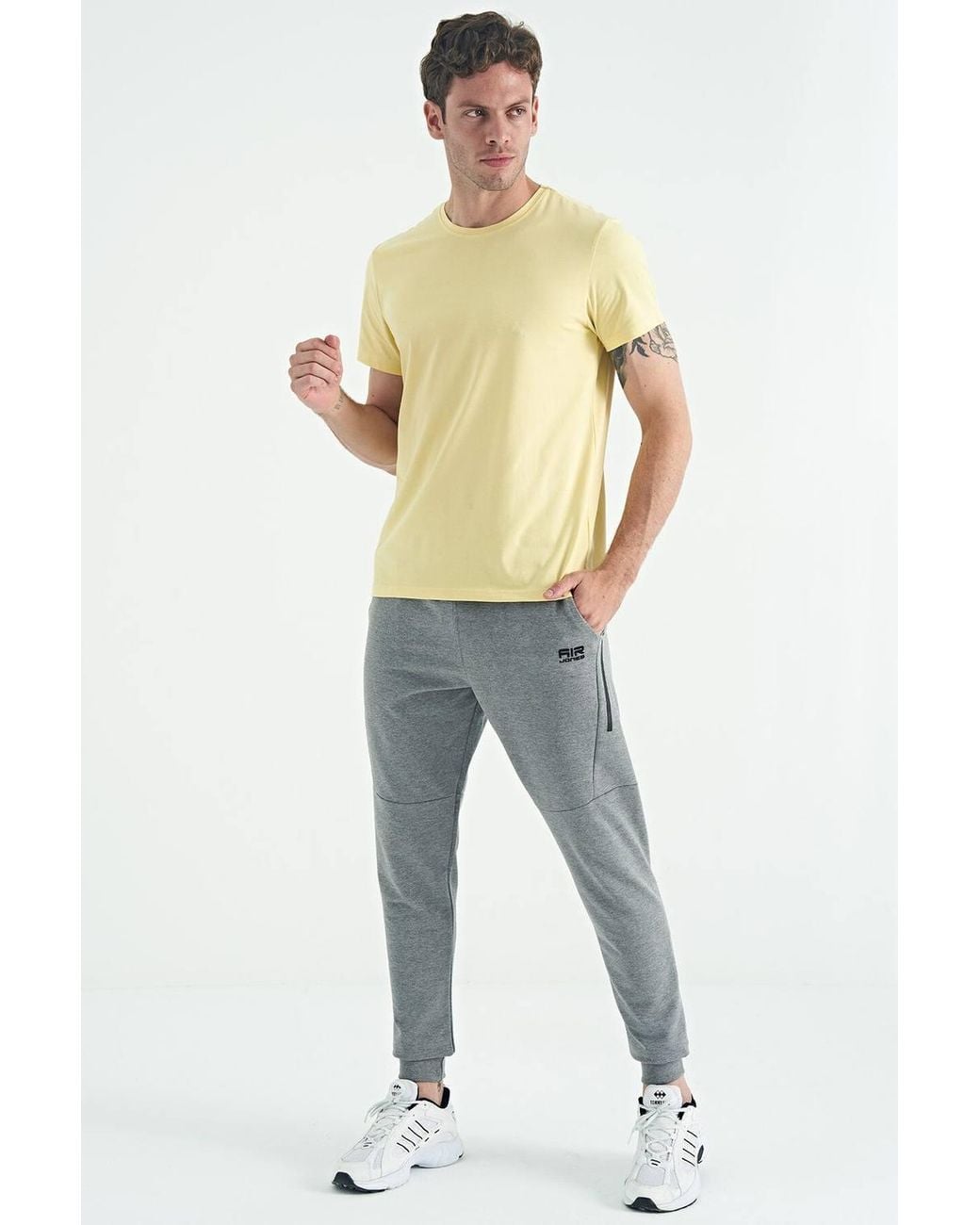 TOMMY LIFE Yellow Cotton Elastane Crew Neck T-Shirt for men