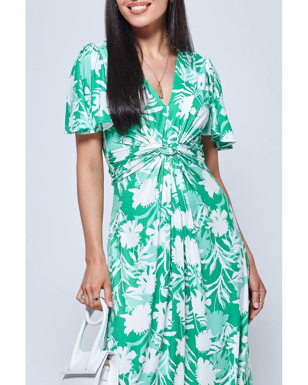 Jolie Moi Blue Twist Front Jersey Maxi Dress