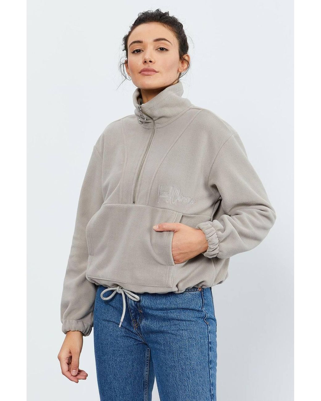 TOMMY LIFE Gray Oversized Half-Zip Plush Sweatshirt