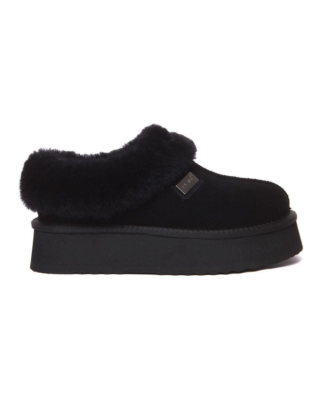 EverAu Australia Black Real Sheepskin Topknot Leather Platform Slippers With Eva Sole