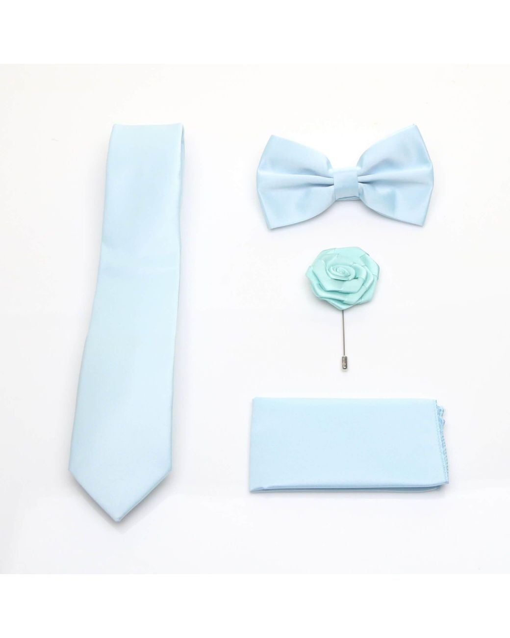 AJVANI Blue Formal Wedding Pocket Square + Bowtie + Flower Buttonhole Pin + Tie Set for men