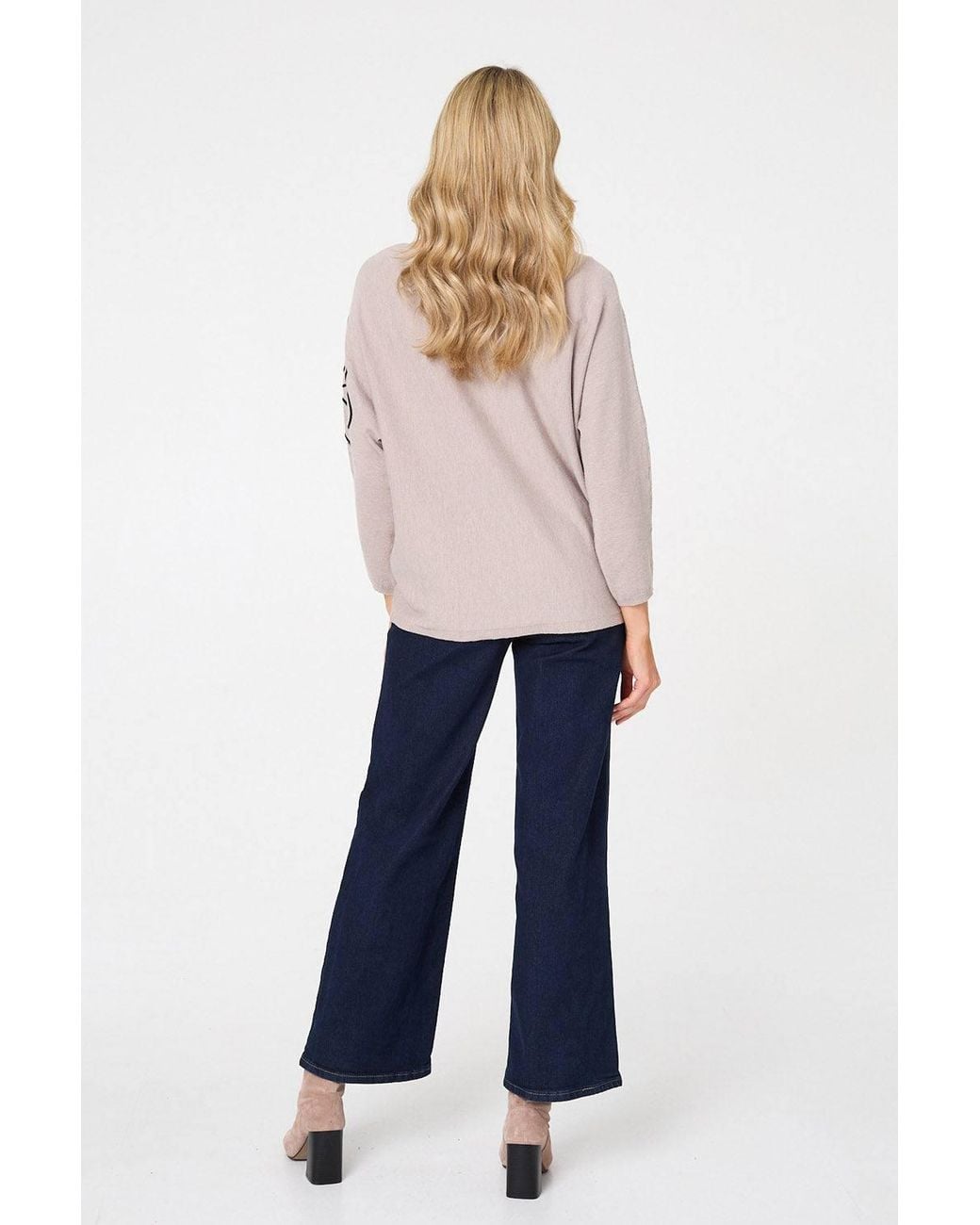Izabel London Natural Floral Sparkle Batwing Sleeve Jumper