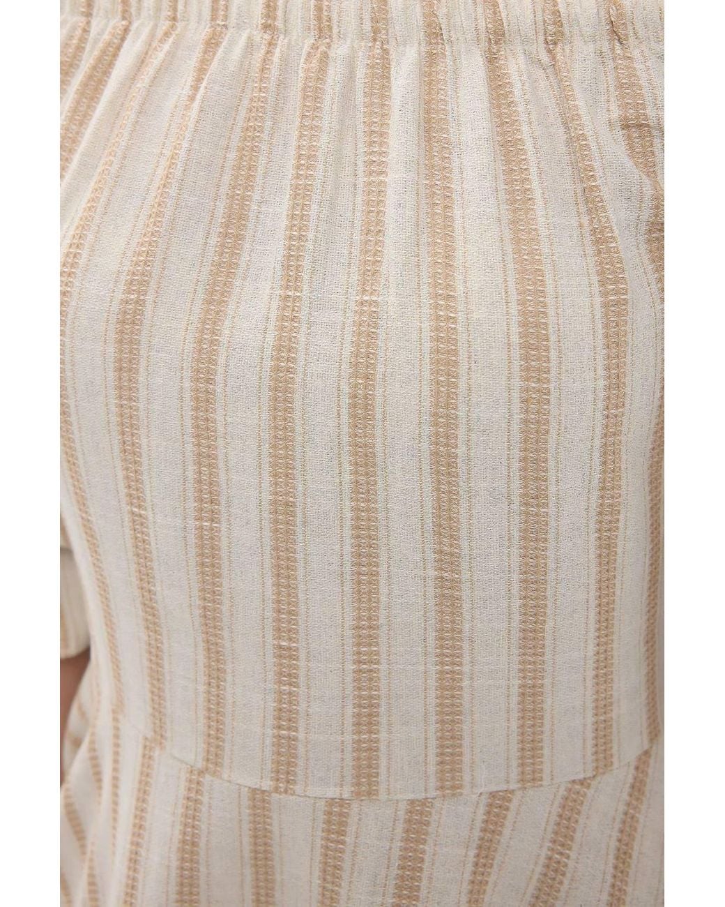 Hiccup Natural Striped Off-Shoulder Balloon Sleeves Mini Dress