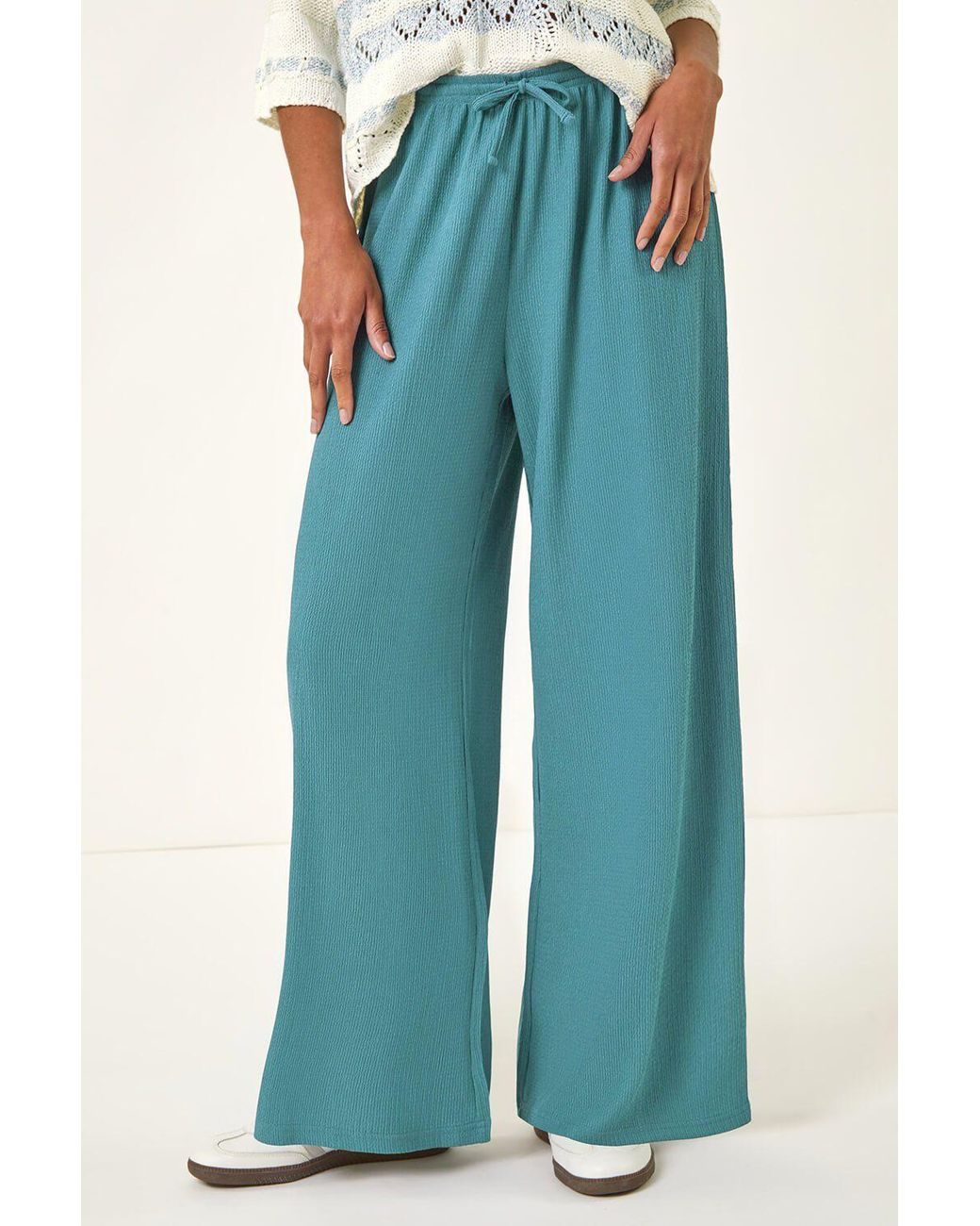 Roman Blue Crinkle Texture Tie Front Trouser