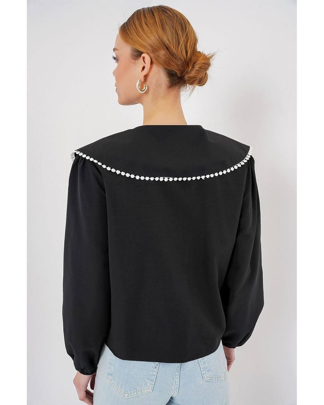Bigdart Black Poplin Baby Collar Shirt With Bow