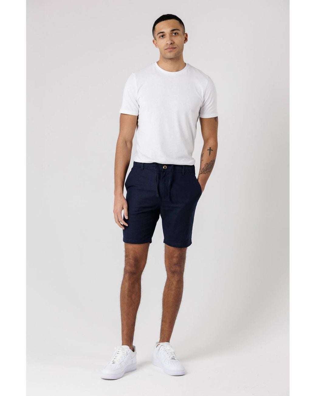 Tokyo Laundry Blue Cotton Linen Shorts With Drawstrings for men