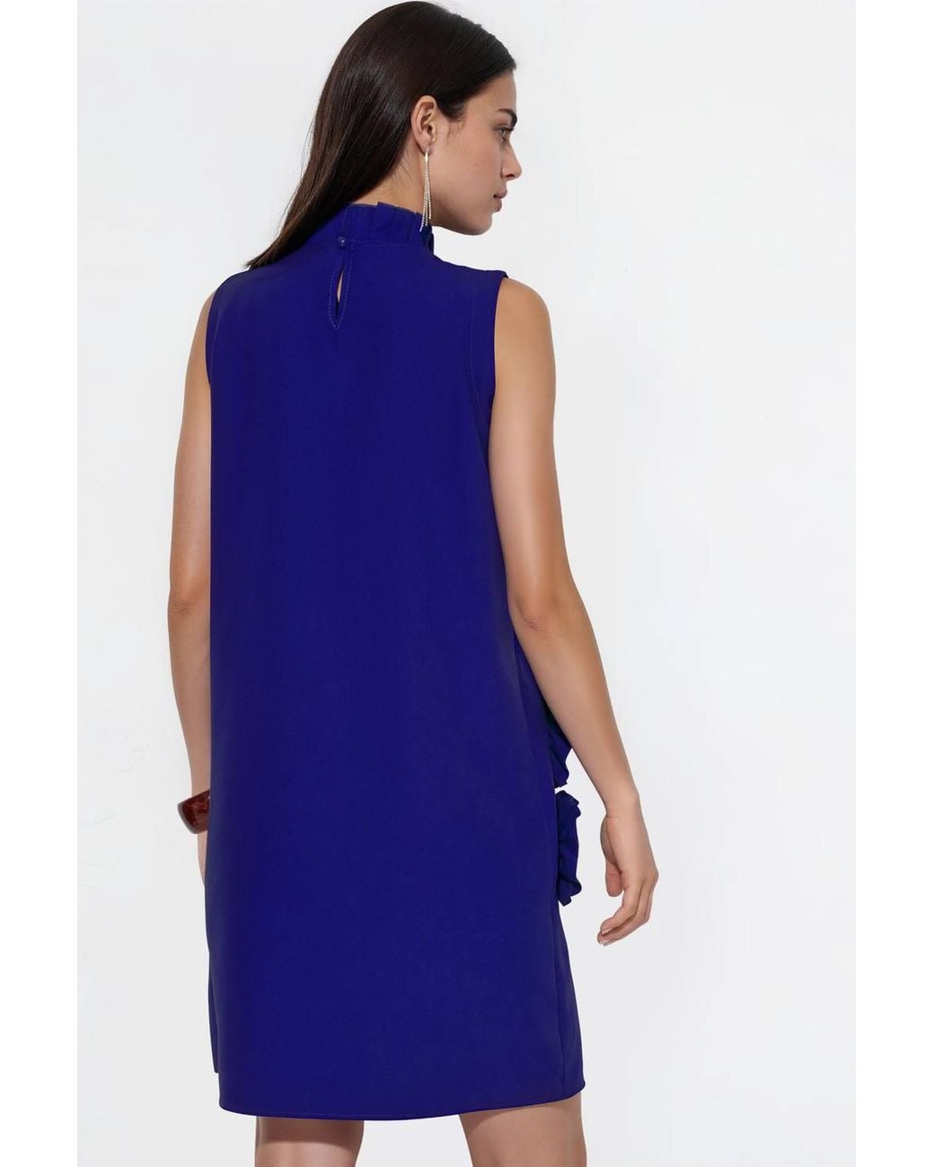 Msn-Collection Blue Embroidered Sleeveless Mini Dress