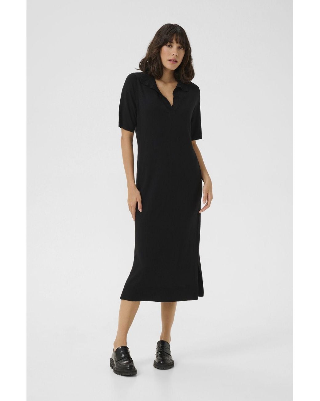 Kaffe Black Kalizza Knit Short Sleeves Polo Dress