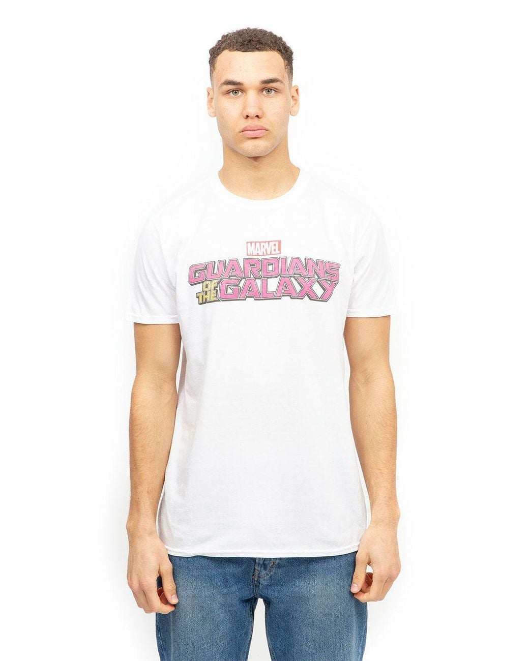 Marvel White Gotg Text Logo Cotton T-Shirt for men