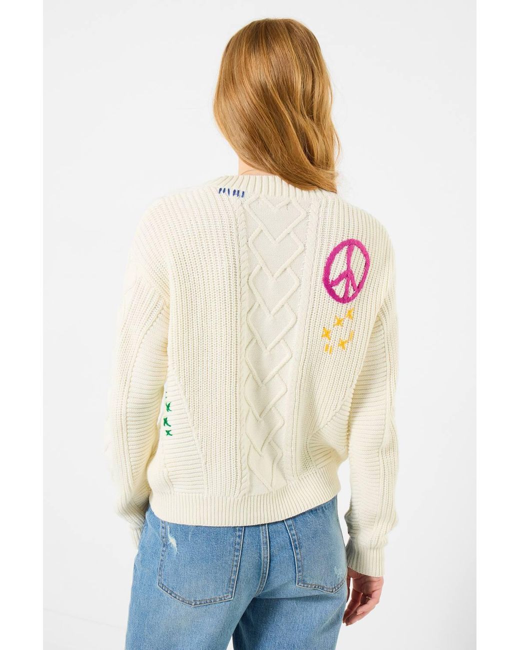 Joe Browns Natural Oversized Embroidered Cable Knit Cardigan
