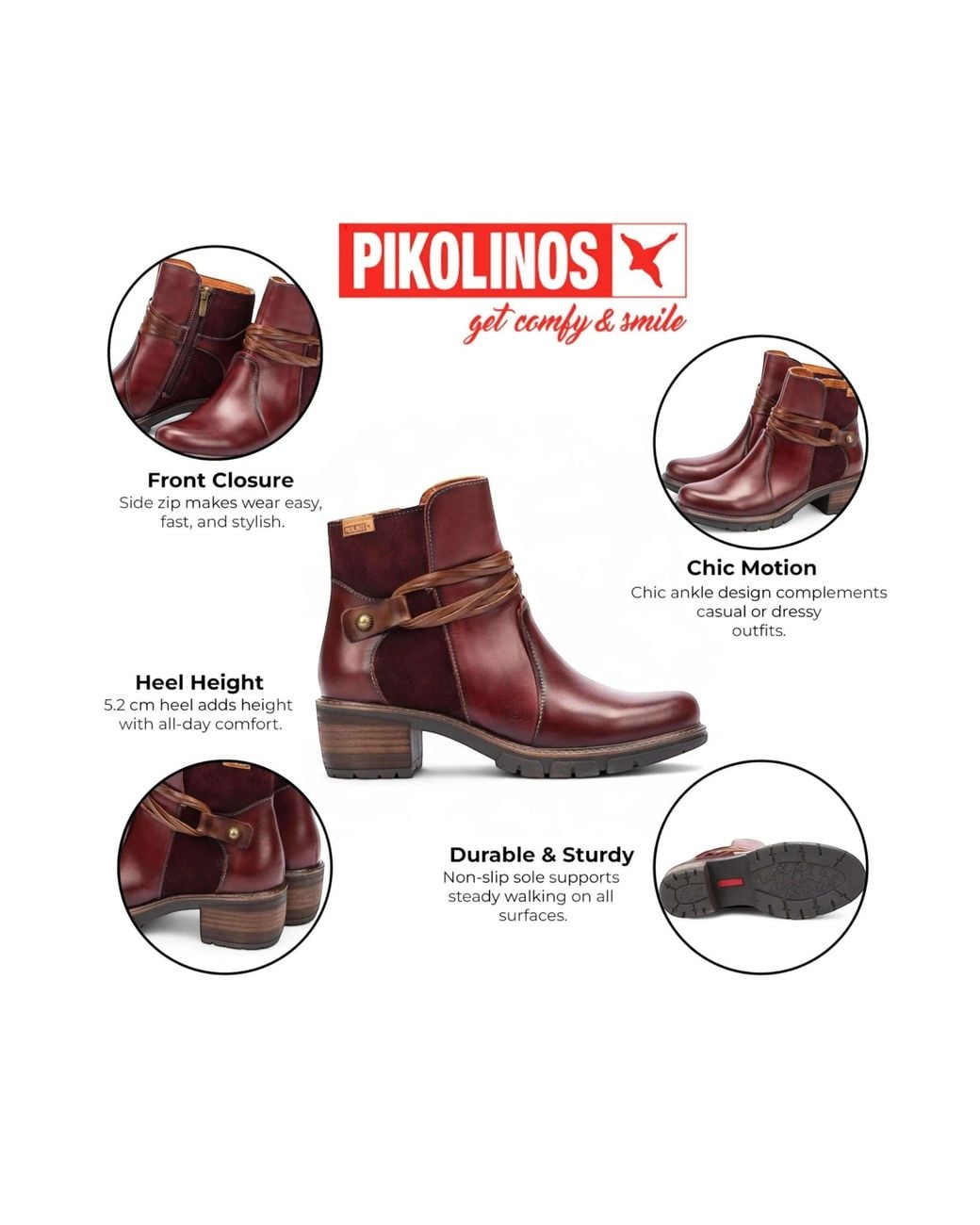 Infinity Leather Brown Pikolinos Leather Zipped Heel Ankle Boots -San Sebastia