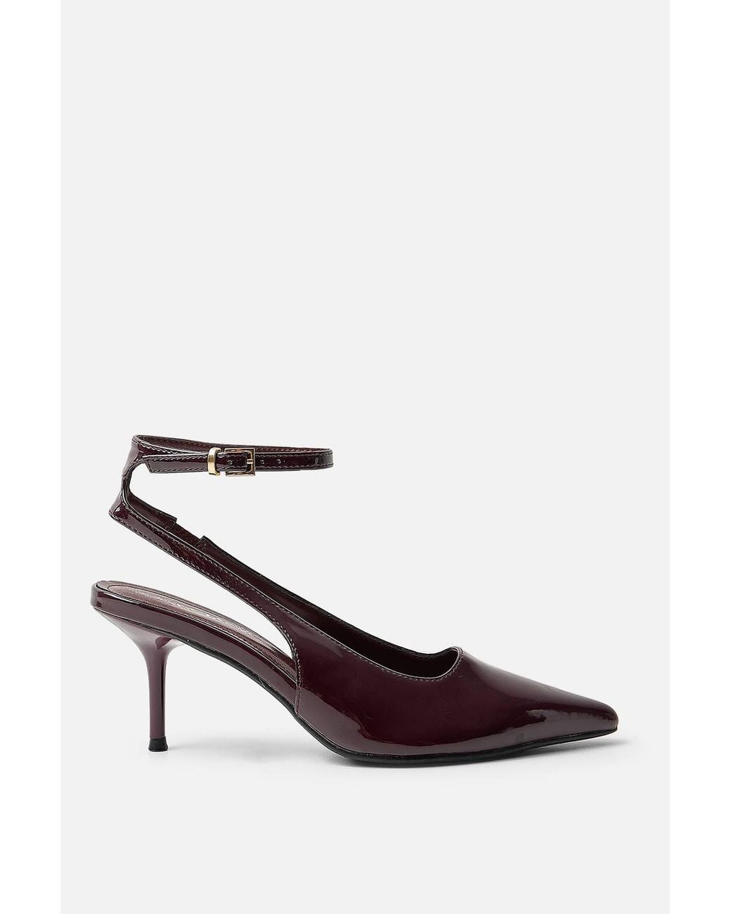 Public Desire Red Louis Patent Ankle Strap Court Mid Heel